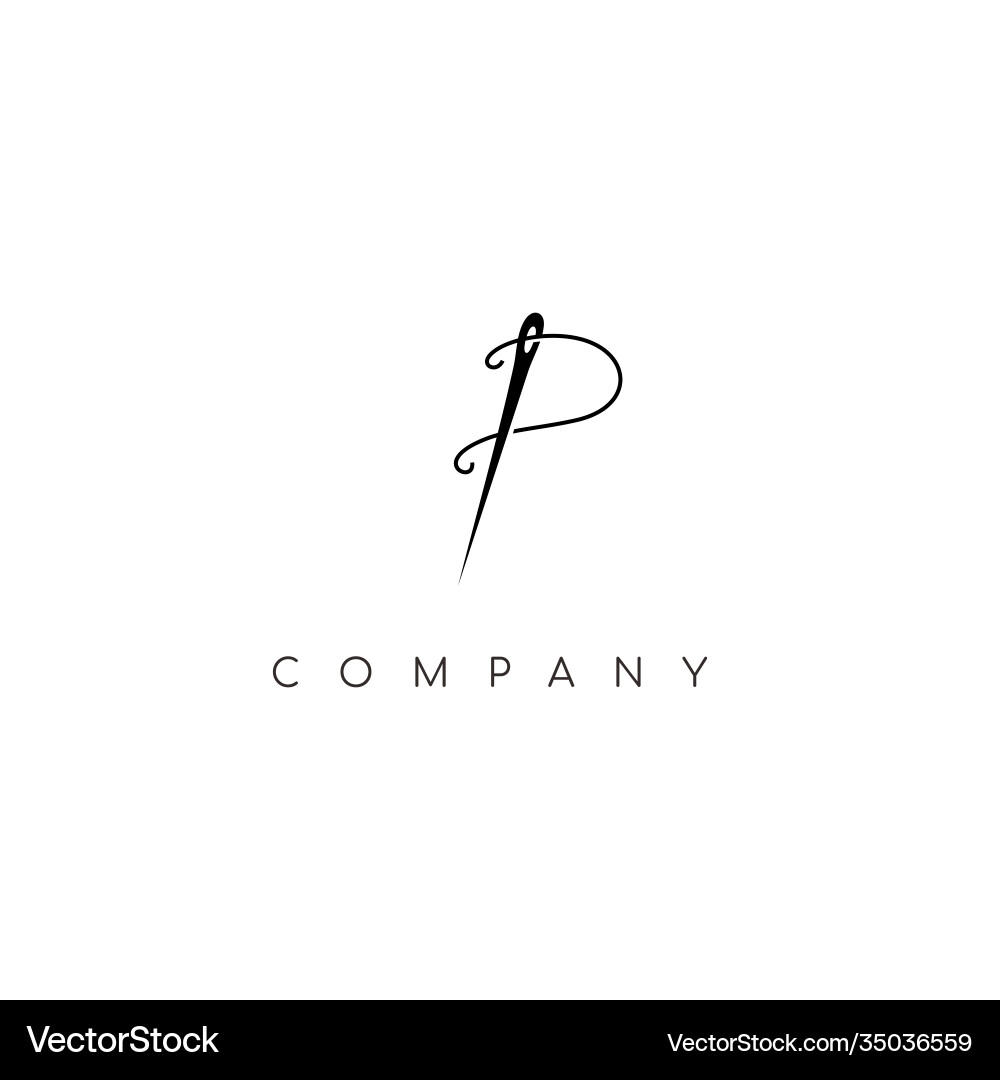Simple initial p with thread and needle Simple initial p with thread and needle vector image
