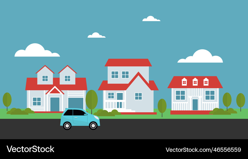 Suburban neighborhood houses landscape small town Suburban neighborhood houses landscape small town vector image