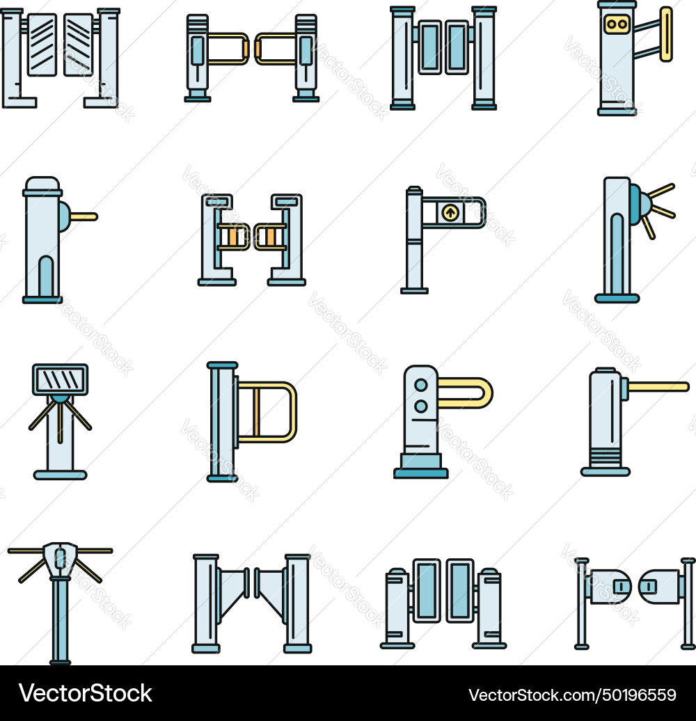 Turnstile access icons set color line Turnstile access icons set color line vector image