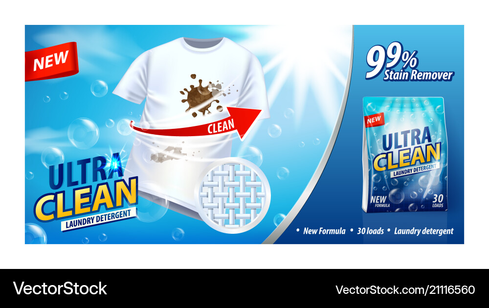 Laundry detergent stain remover ad vector image