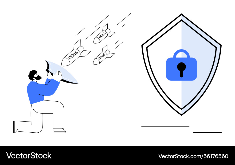 Man shielding against ddos attacks with protective vector image