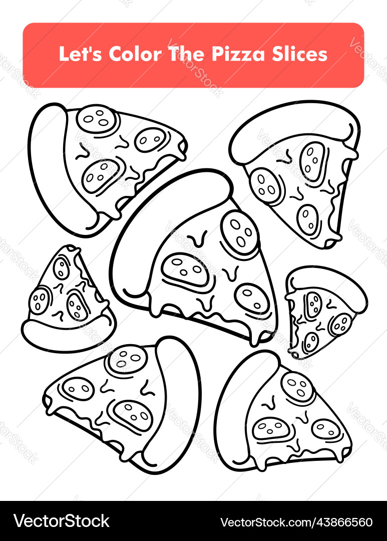 Pizza slices coloring book page in letter Pizza slices coloring book page in letter vector image
