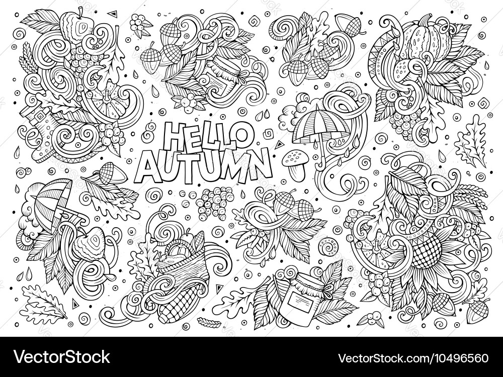 Set of autumn theme items objects and symbols vector image