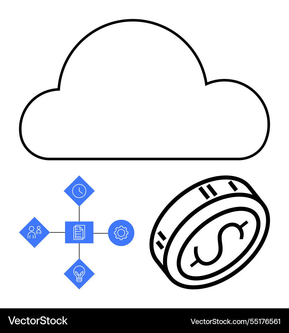 Cloud computing with coin icon workflow Cloud computing with coin icon workflow Vector Image