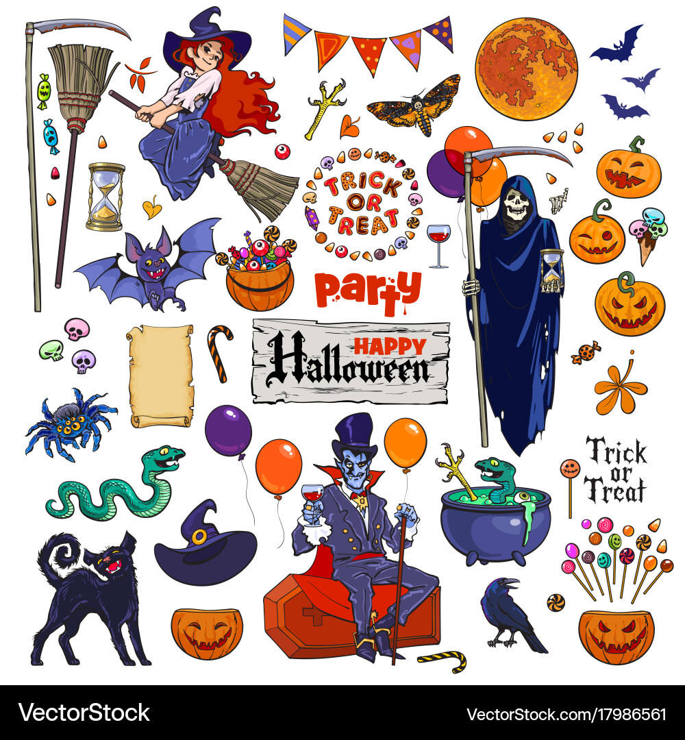 Halloween Cartoon Characters Set Vector Image
