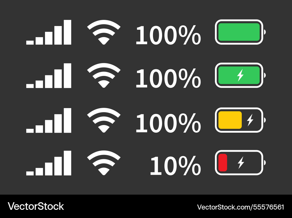 Icon Akku-Strom drahtloser Netzwerkstatus Vektorbild