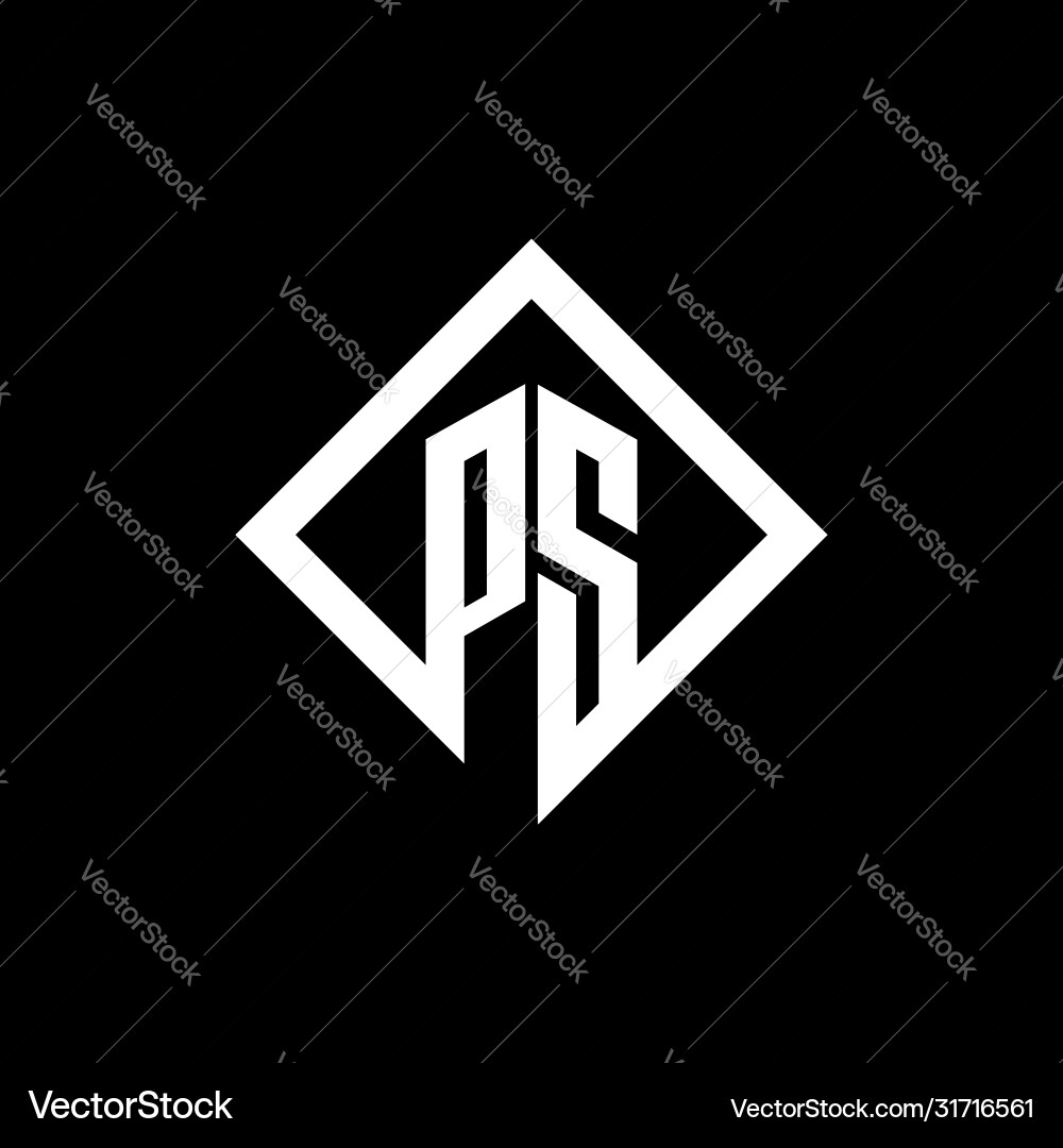 Ps logo monogram with square rotate style design vector image