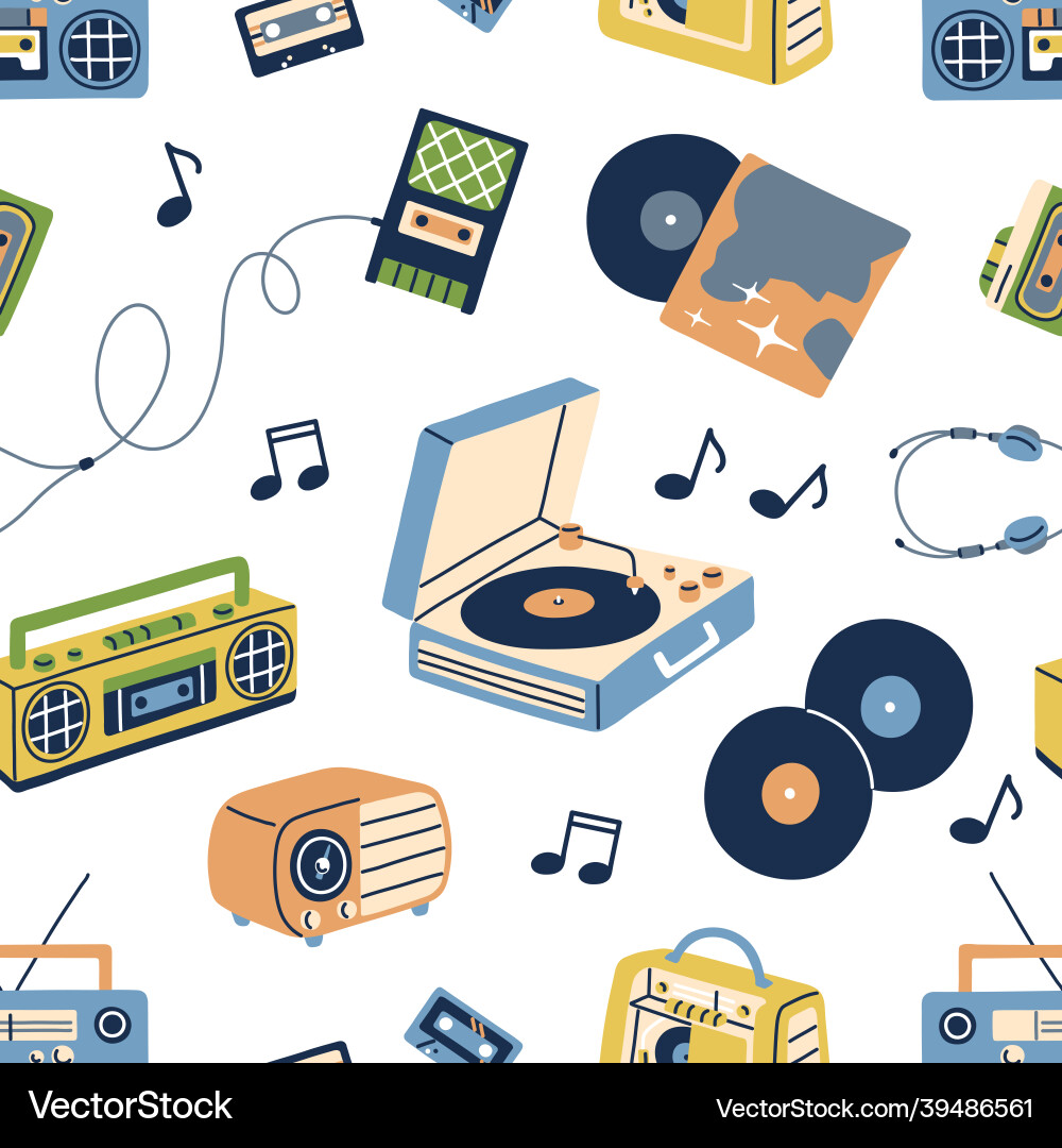 Retro Music Pattern - 60s & 70s Vector Image