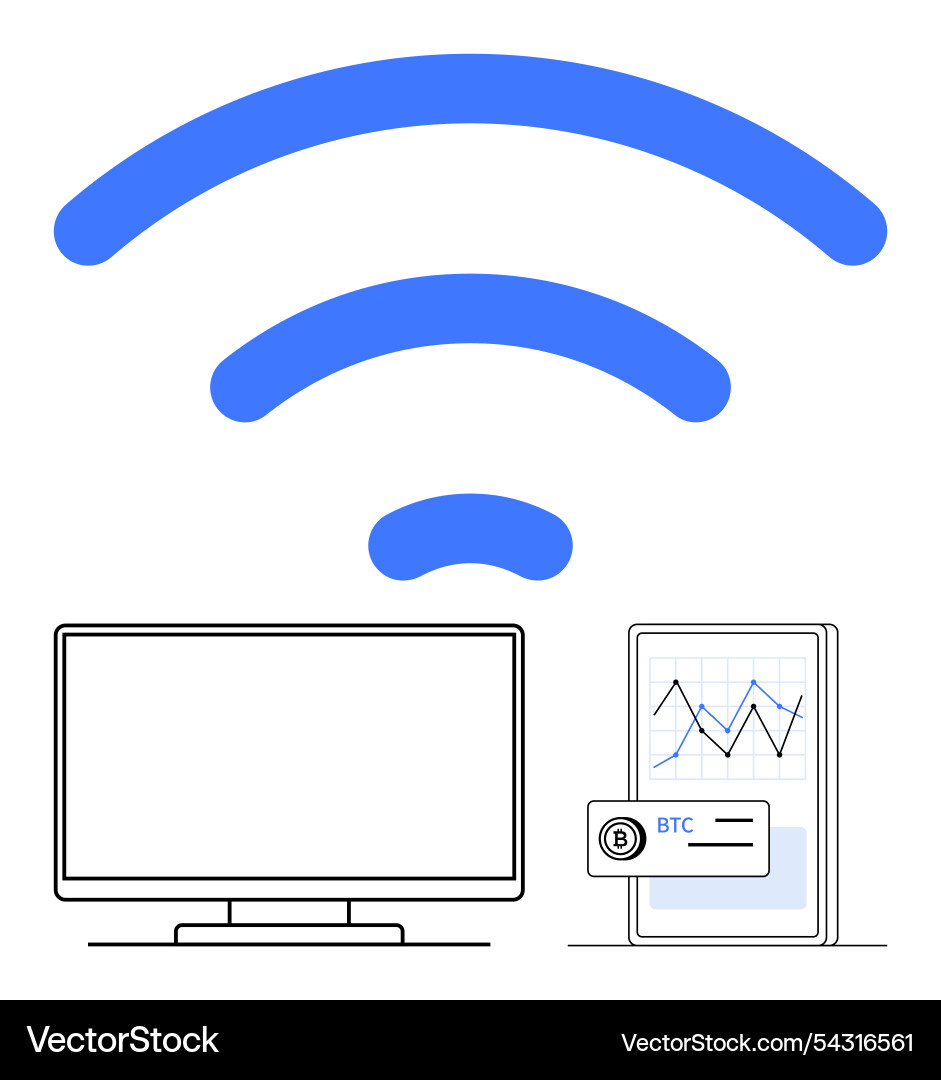 Wireless connectivity with computer monitor Wireless connectivity with computer monitor Vector Image