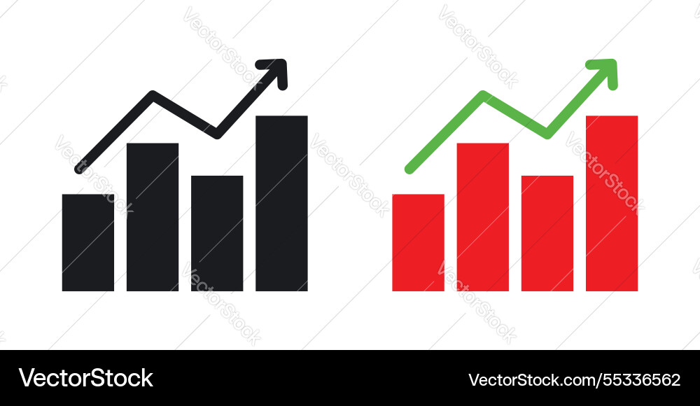 Chart histogram icons set black and colored style Chart histogram icons set black and colored style vector image