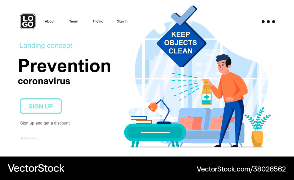 Prevention coronavirus web concept man keep Prevention coronavirus web concept man keep vector image