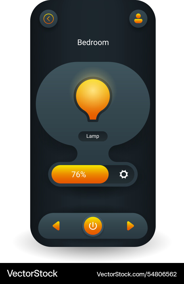Room lamp control app interface with brightness vector image