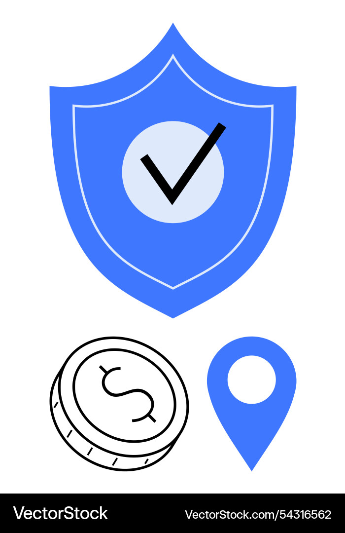 Security shield with check mark coin and location vector image