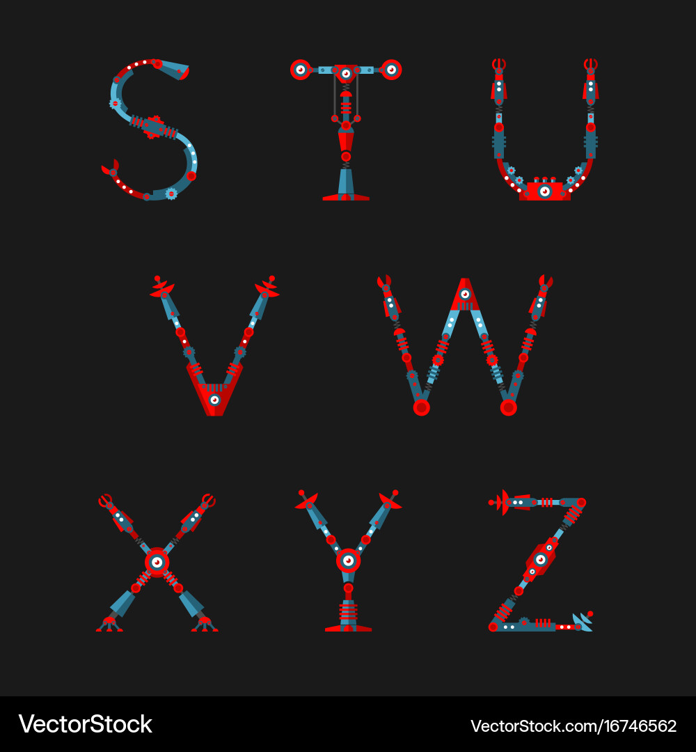Technical robot font letters from s to z vector image