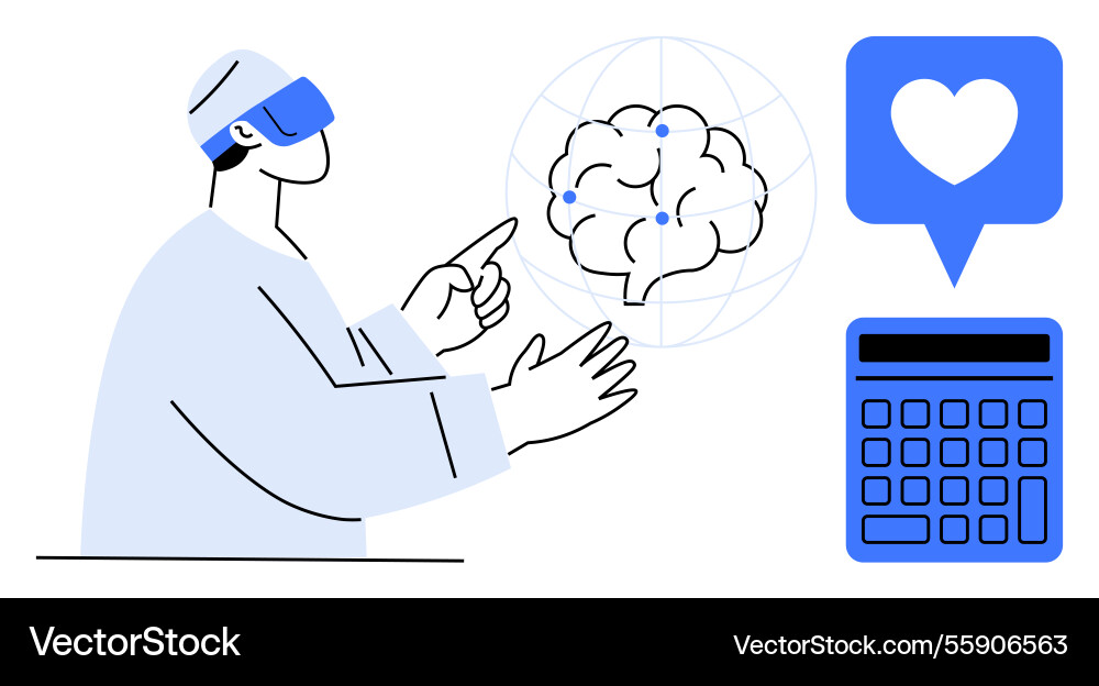 Futuristic ai interaction with brain virtual vector image