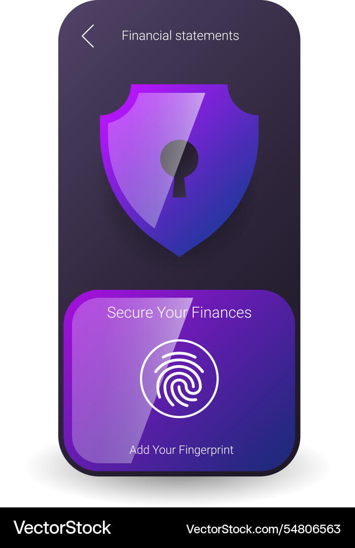 Secure mobile app interface with fingerprint vector image