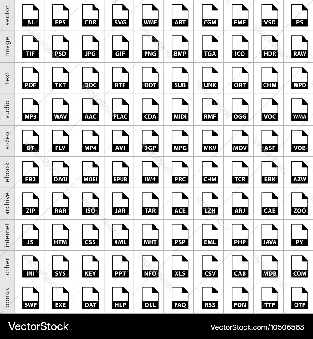 Set file types icons in flat style vector image