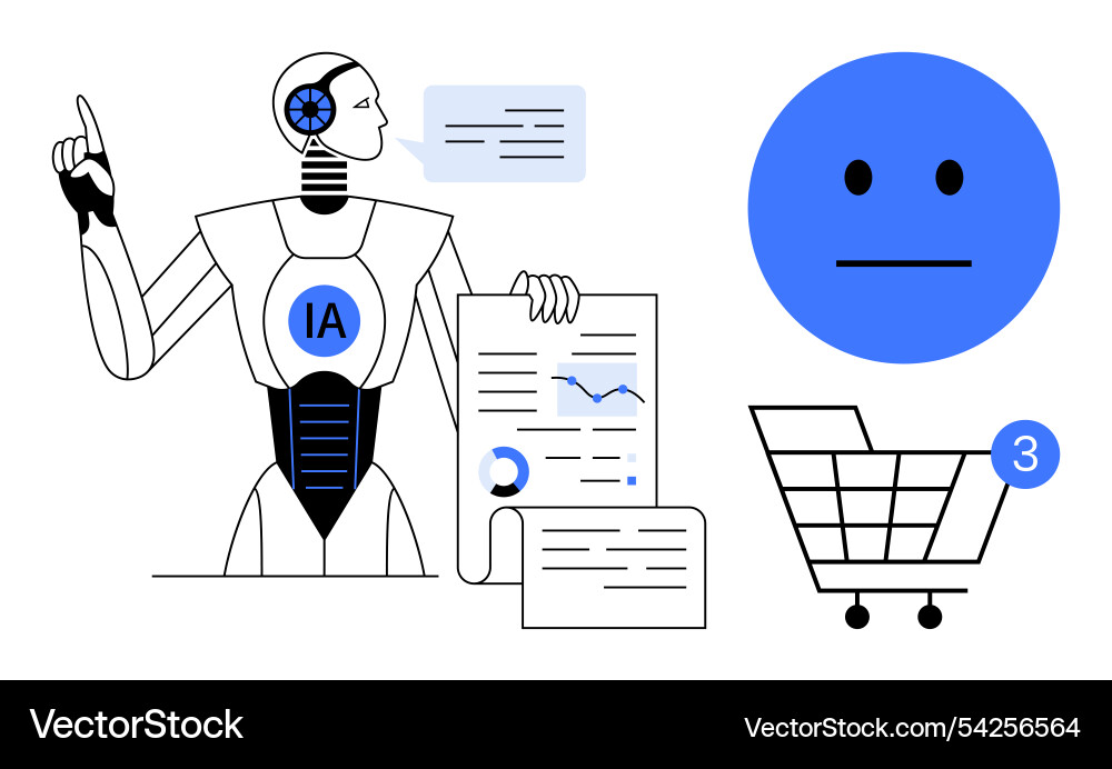 Artificial intelligence robot analyzing data Artificial intelligence robot analyzing data vector image