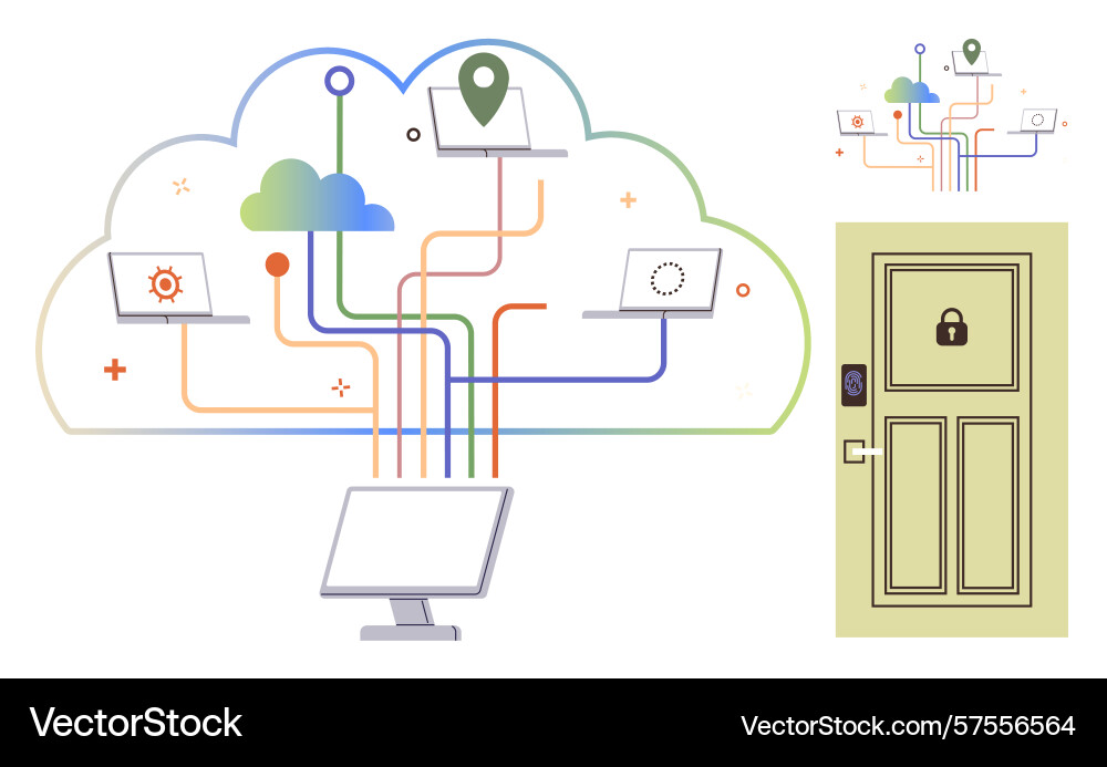 Cloud network with connected devices emphasizing Cloud network with connected devices emphasizing vector image