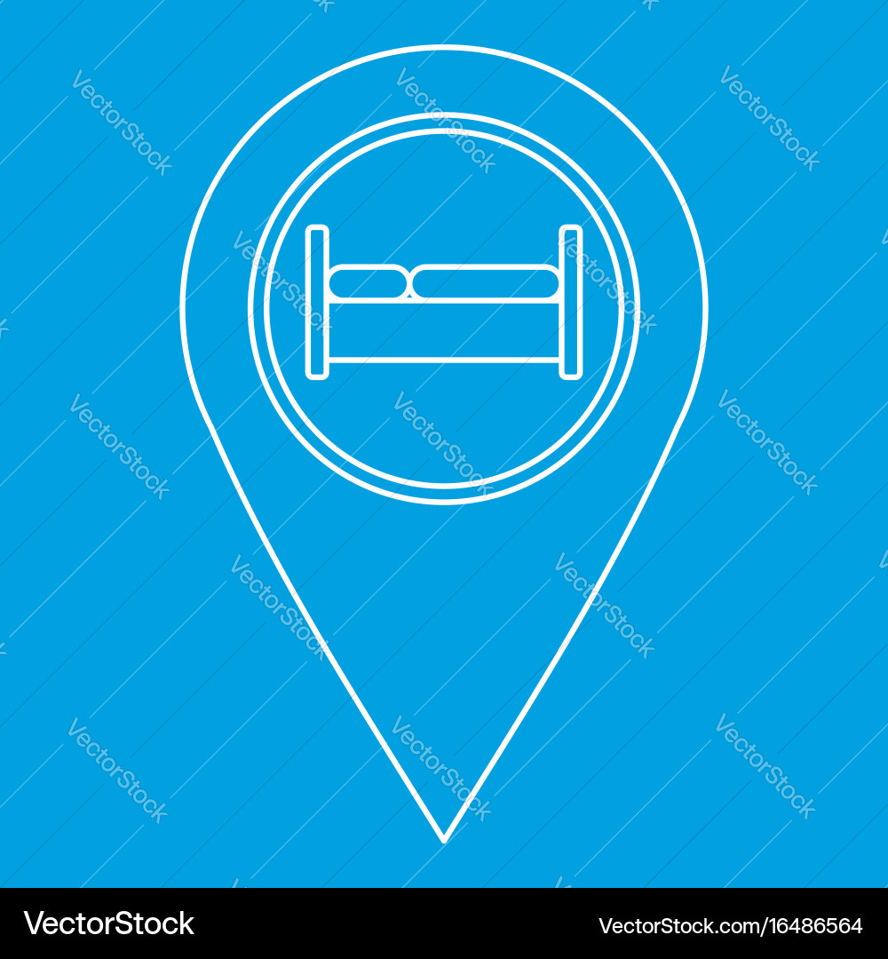 Map pointer with hotel sign icon outline style Vector Image