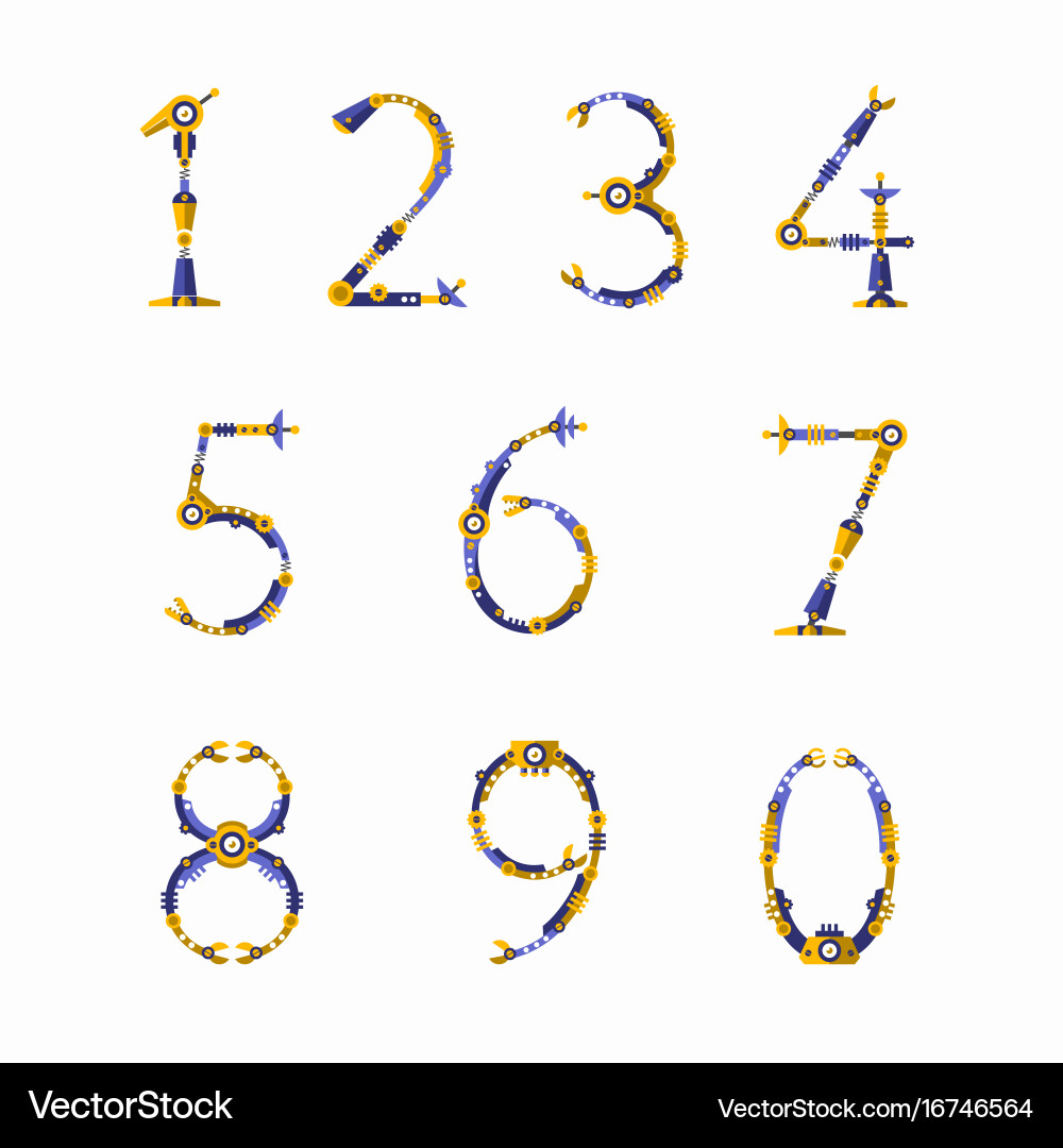 Set of numbers for robot font vector image