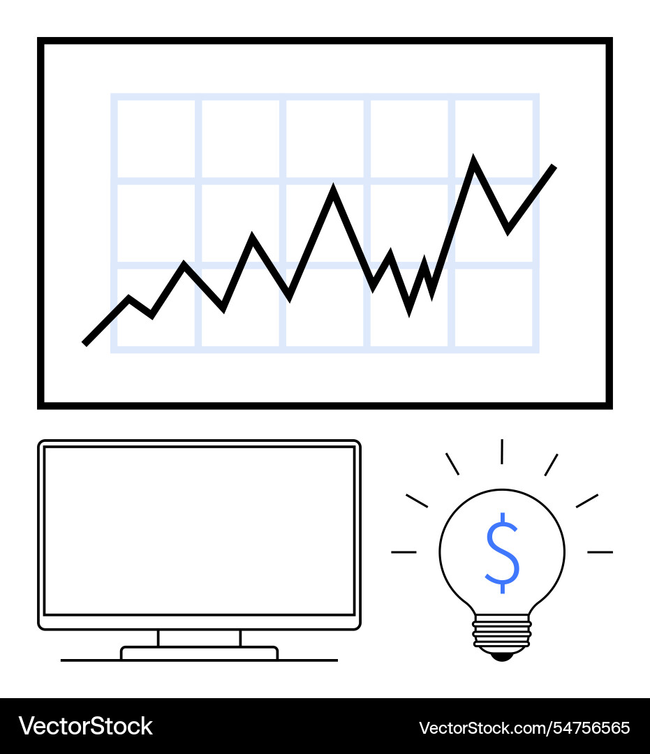 Computer monitor with financial chart and light Vector Image