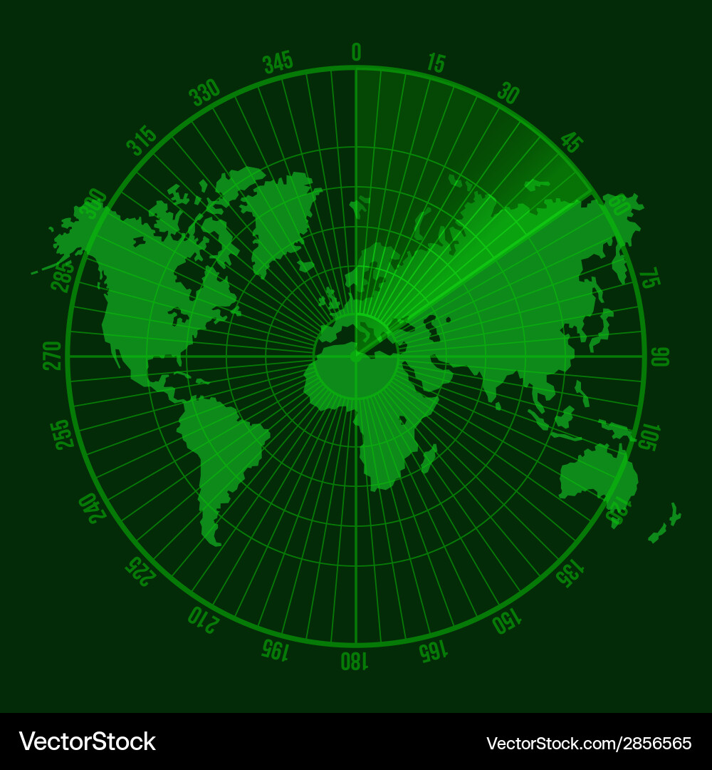 Green Radar Display with Map Vector Image