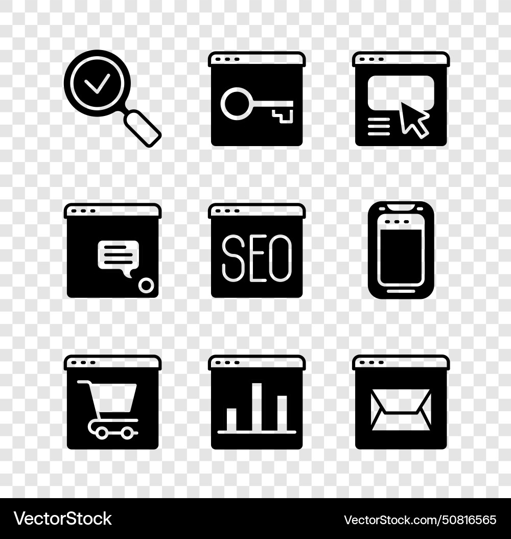 Set magnifying glass with check mark ssl ui or ux Set magnifying glass with check mark ssl ui or ux Vector Image