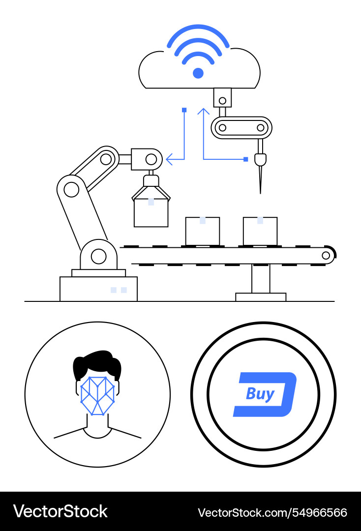 Automated factory line with ai facial recognition Automated factory line with ai facial recognition vector image