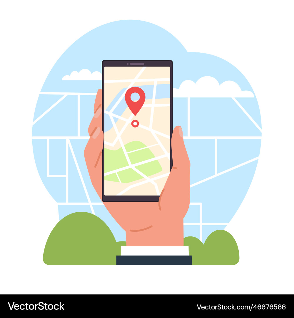 Phone navigation app with map and location Phone navigation app with map and location vector image