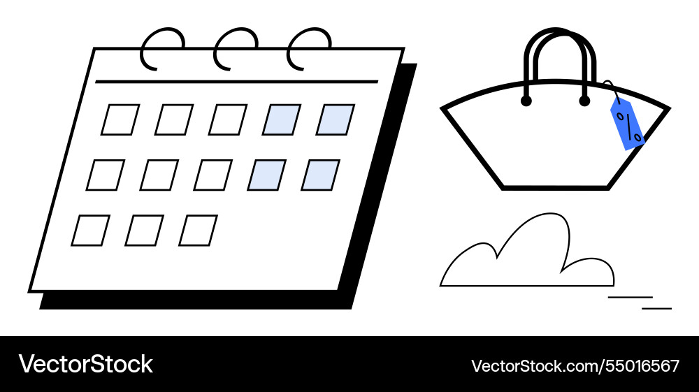 Calendar with highlighted dates and shopping bag Calendar with highlighted dates and shopping bag vector image