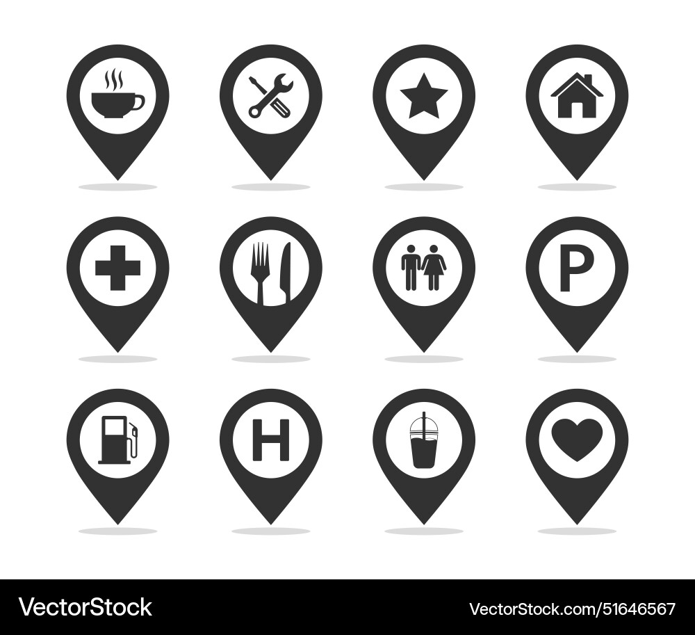 Set of place pin icon and map pointer Set of place pin icon and map pointer vector image