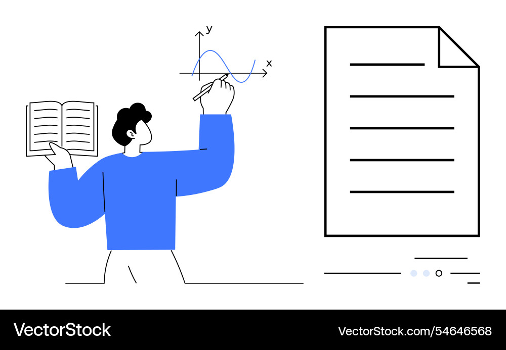 Man drawing graph while holding a book next vector image