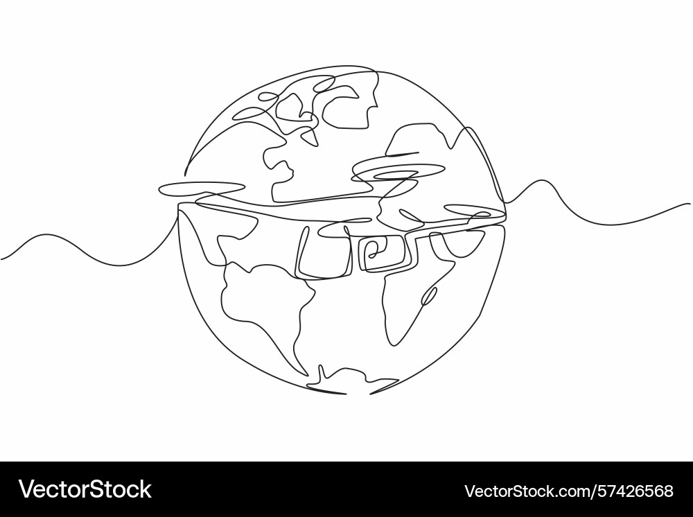 Single continuous line drawing drone with globe Single continuous line drawing drone with globe vector image