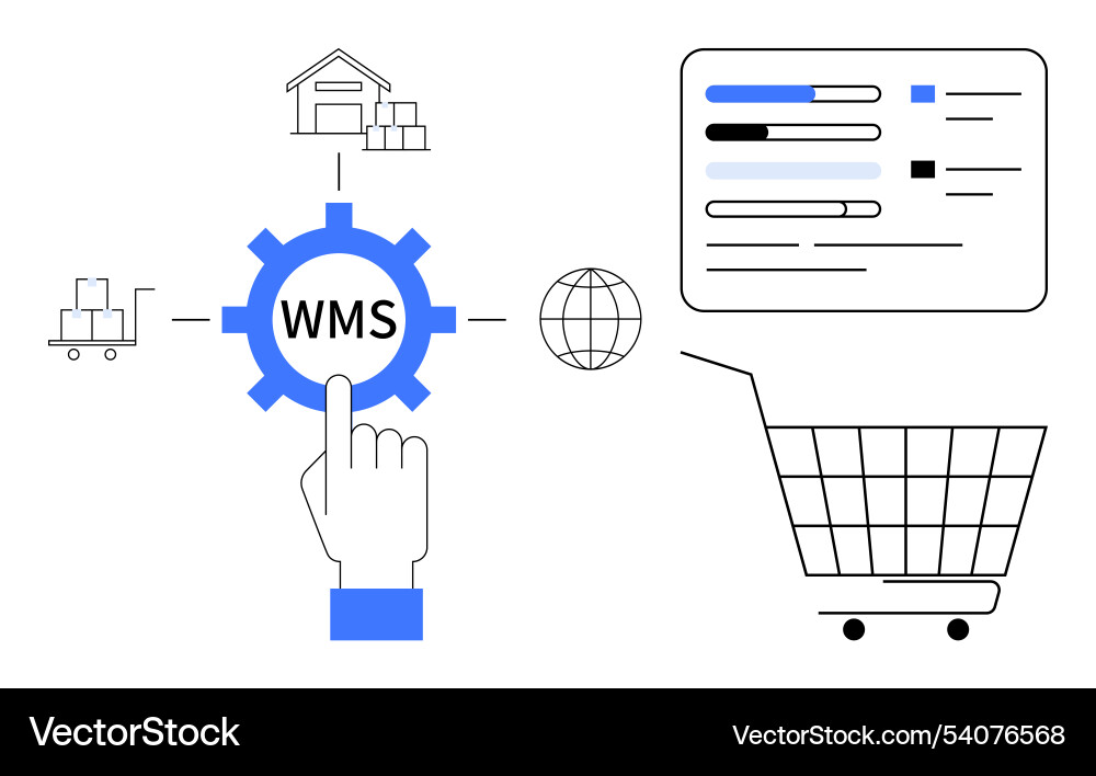Warehouse management system with digital interface Warehouse management system with digital interface Vector Image