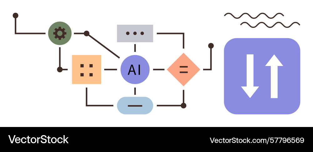Ai process flow with nodes connections and data Ai process flow with nodes connections and data vector image