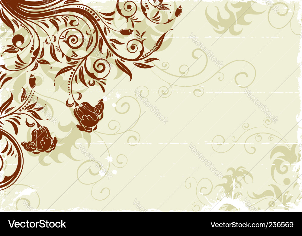 Grunge Floral Frame with Delicate Scroll Vector Image