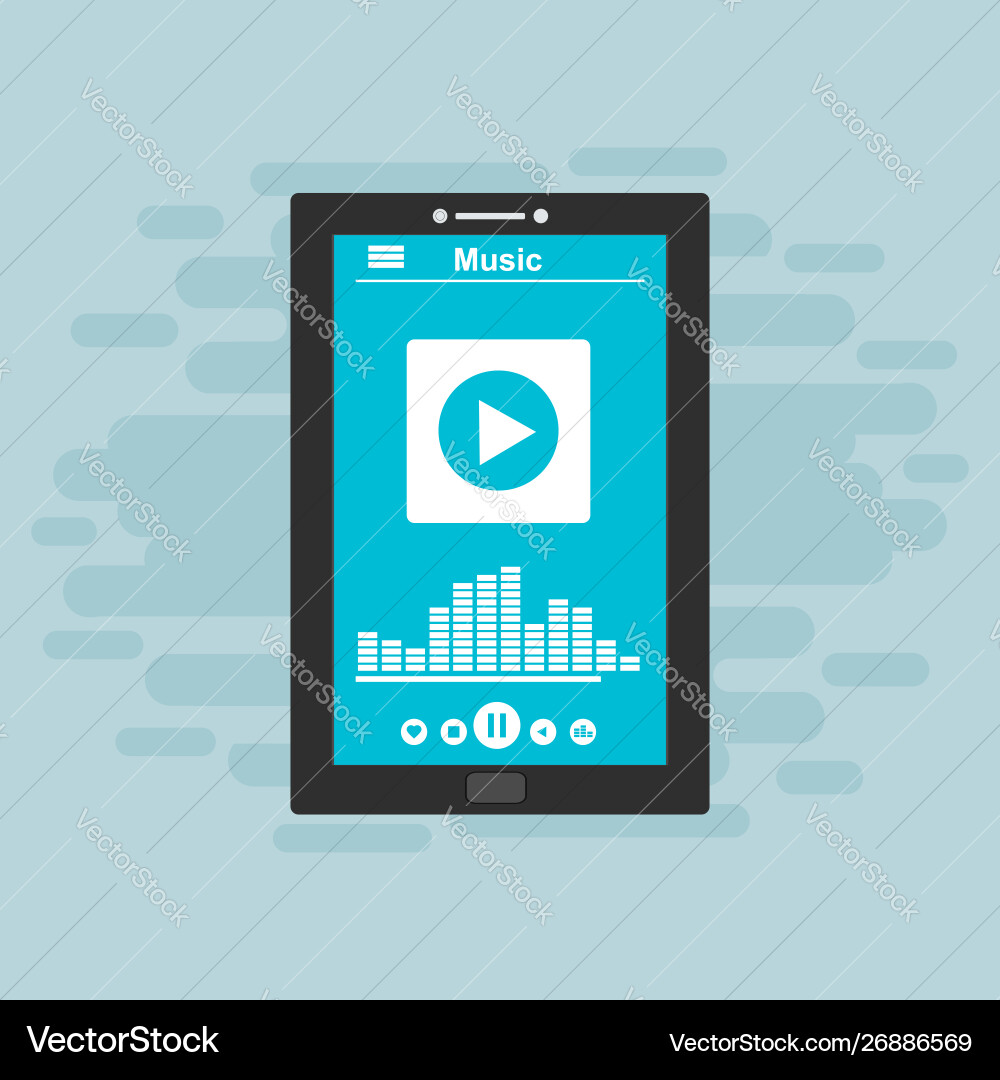 Media player application app template with flat vector image