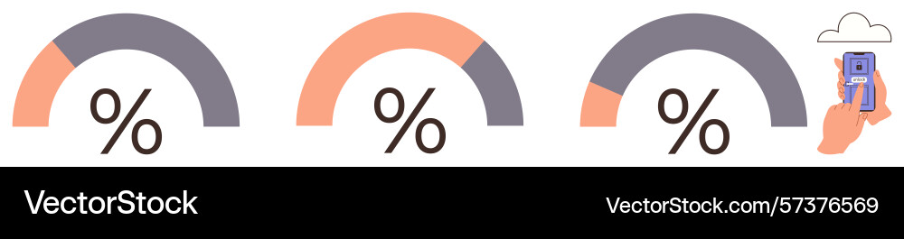 Percentage progress arcs and cloud data upload Percentage progress arcs and cloud data upload vector image
