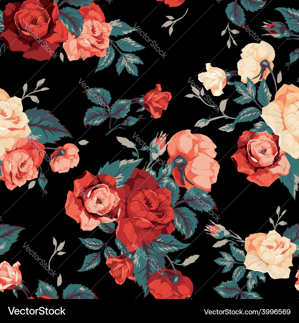 Red and Orange Rose Seamless Pattern vector image