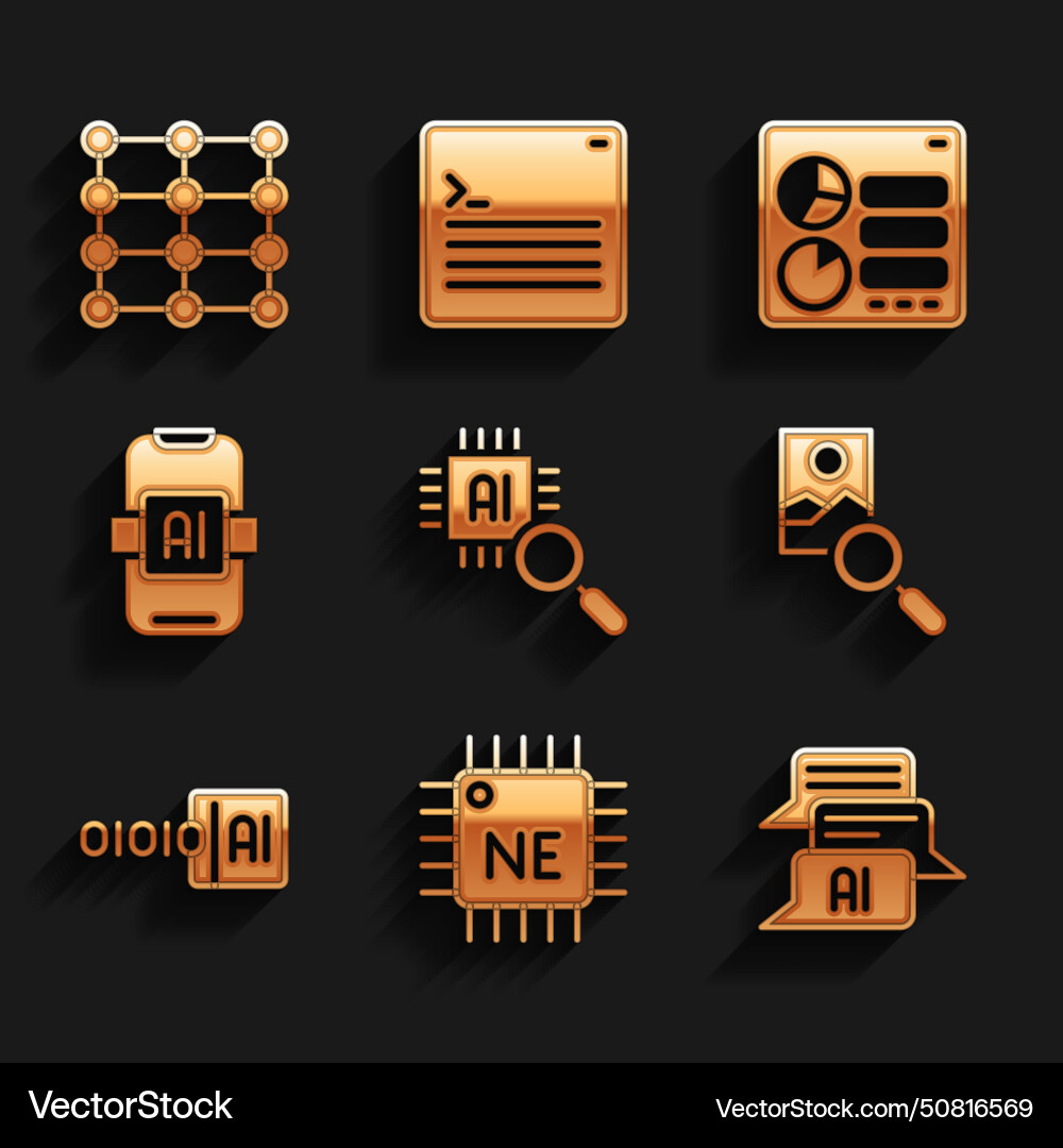 Set processor cpu chat bot photo retouching Set processor cpu chat bot photo retouching vector image