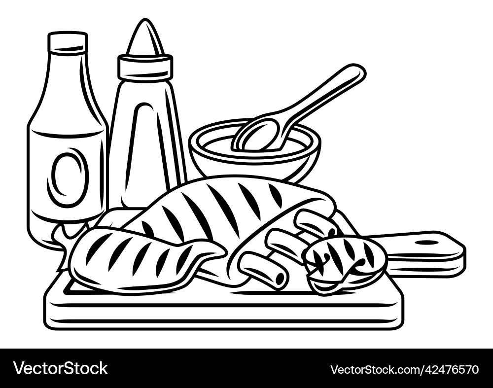Bbq with grill objects and icons vector image