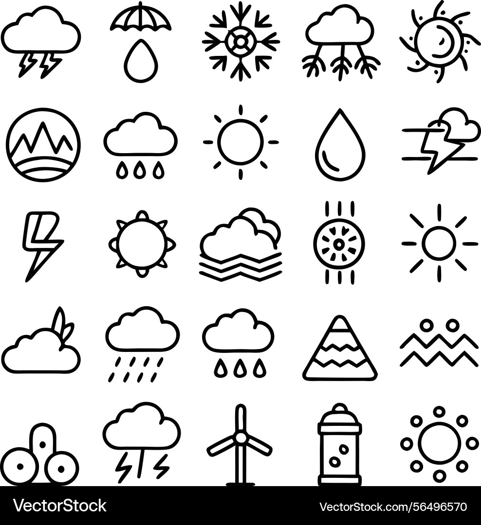 Collection of simple weather icons representing Vector Image