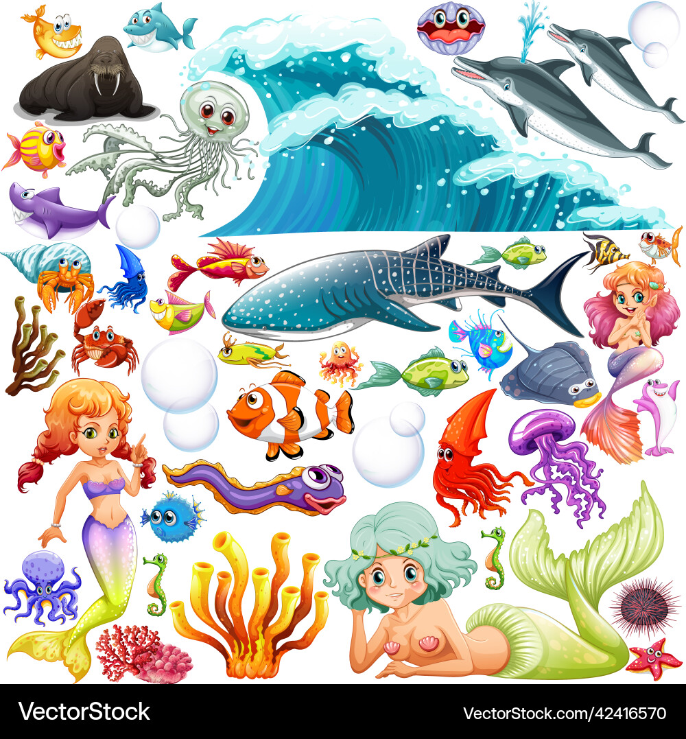 Colorful Underwater Sea Animals Vector Image