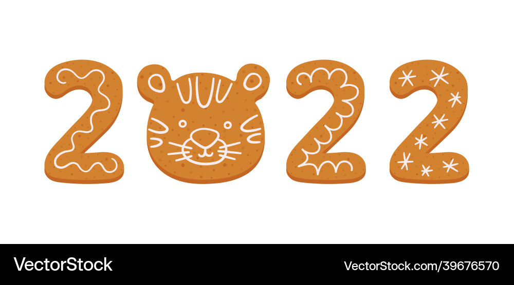 Gingerbread cookies in form of number 2022 Gingerbread cookies in form of number 2022 Vector Image