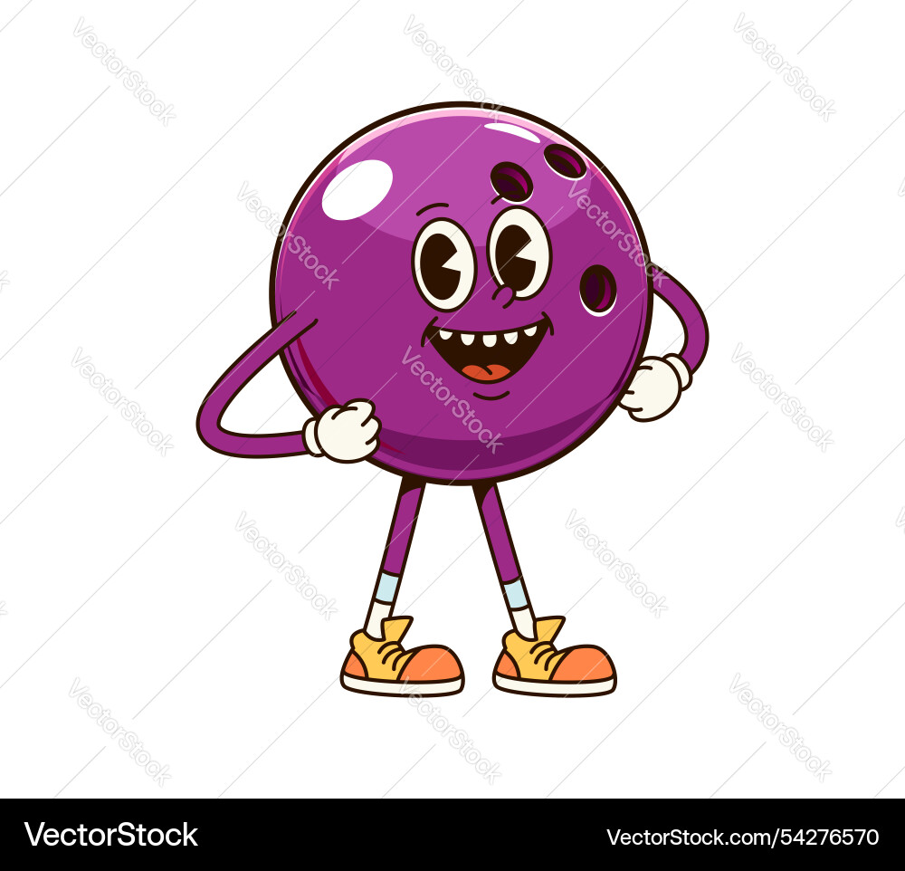 Groovy Bowling Ball Sport Cartoon Retro Charakter Groovy Bowling Ball Sport Cartoon Retro Charakter vektorbild