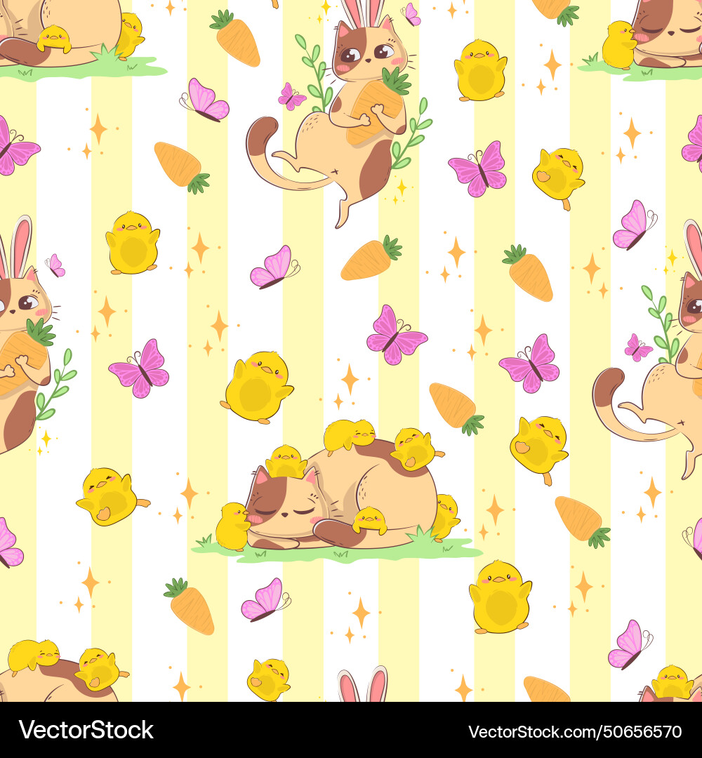 Nahtloses Muster mit Cartoon Katze Hase Ohren Nahtloses Muster mit Cartoon Katze Hase Ohren vektorbild