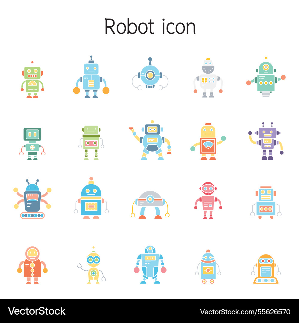 Robot icon set in flat color style Robot icon set in flat color style vector image