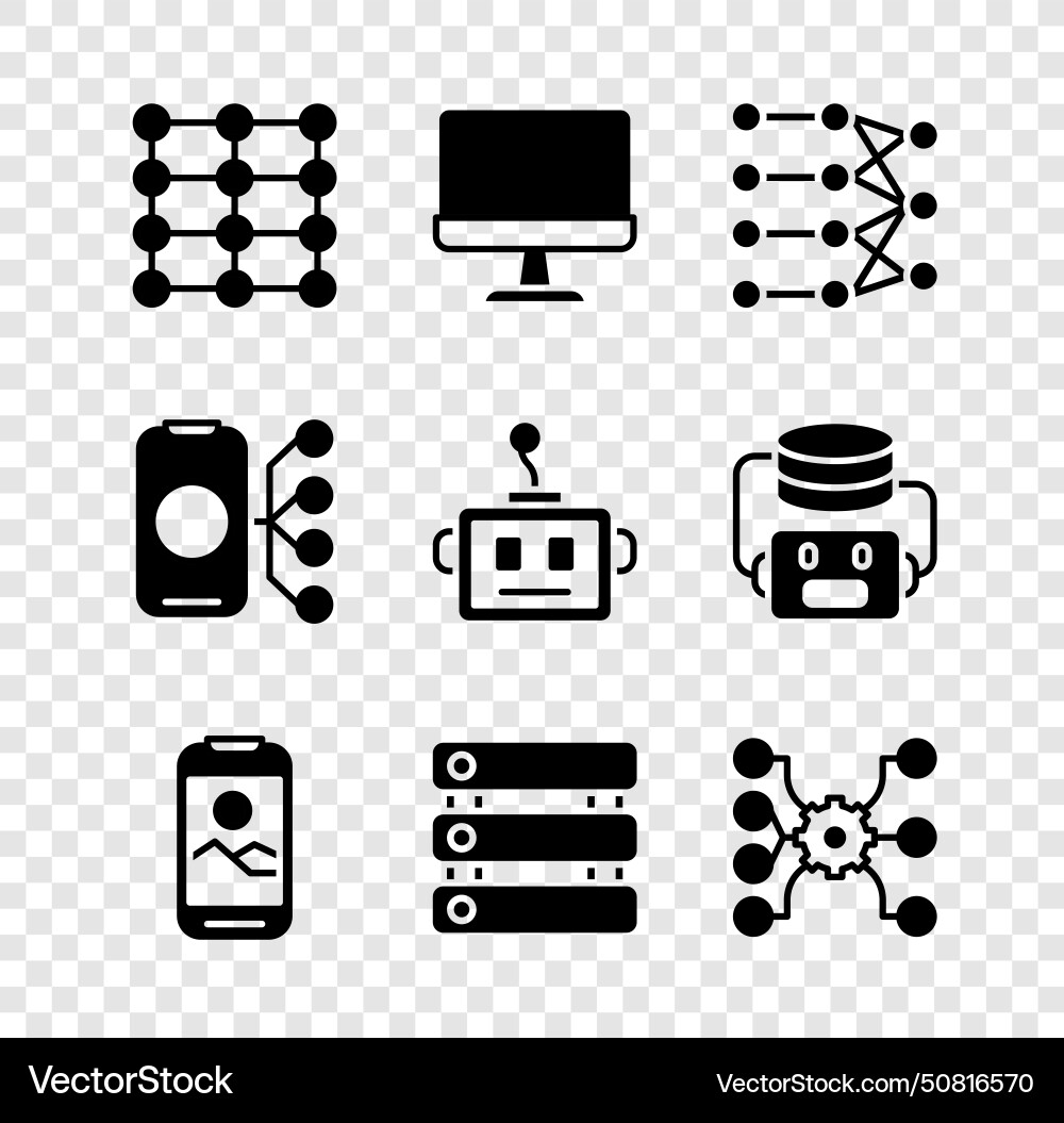 Set neural network computer monitor mobile phone Set neural network computer monitor mobile phone vector image