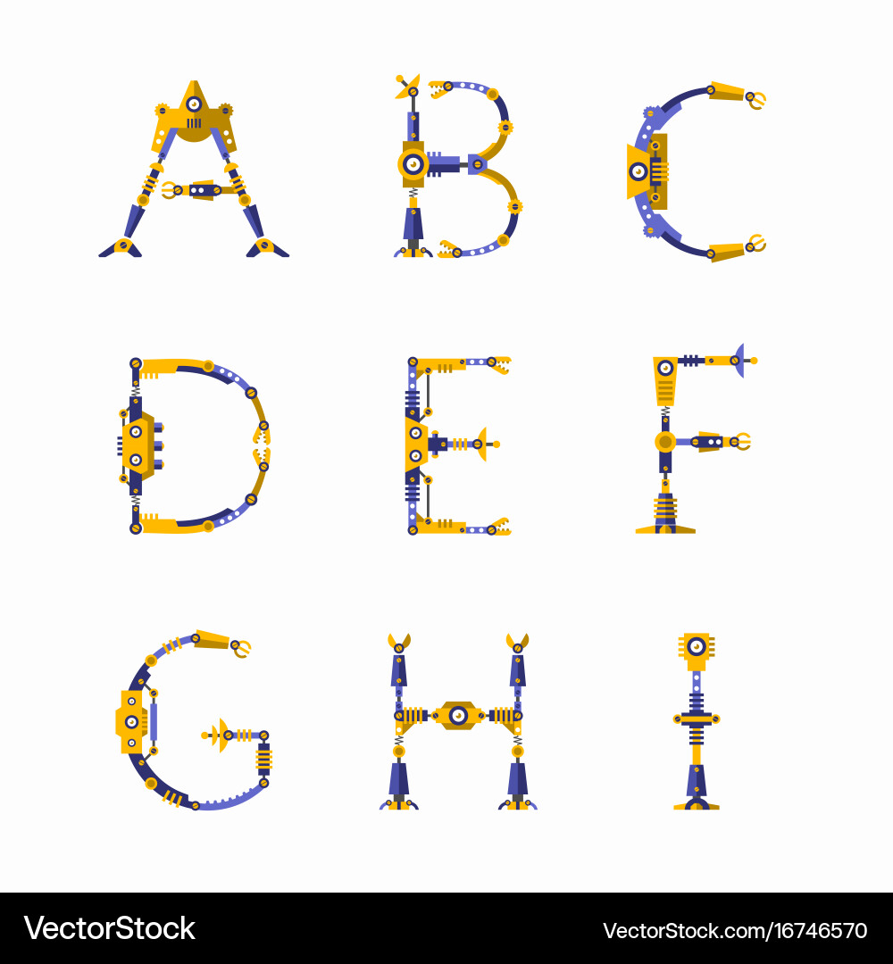 Steampunk Robot Alphabet - A to I vector image